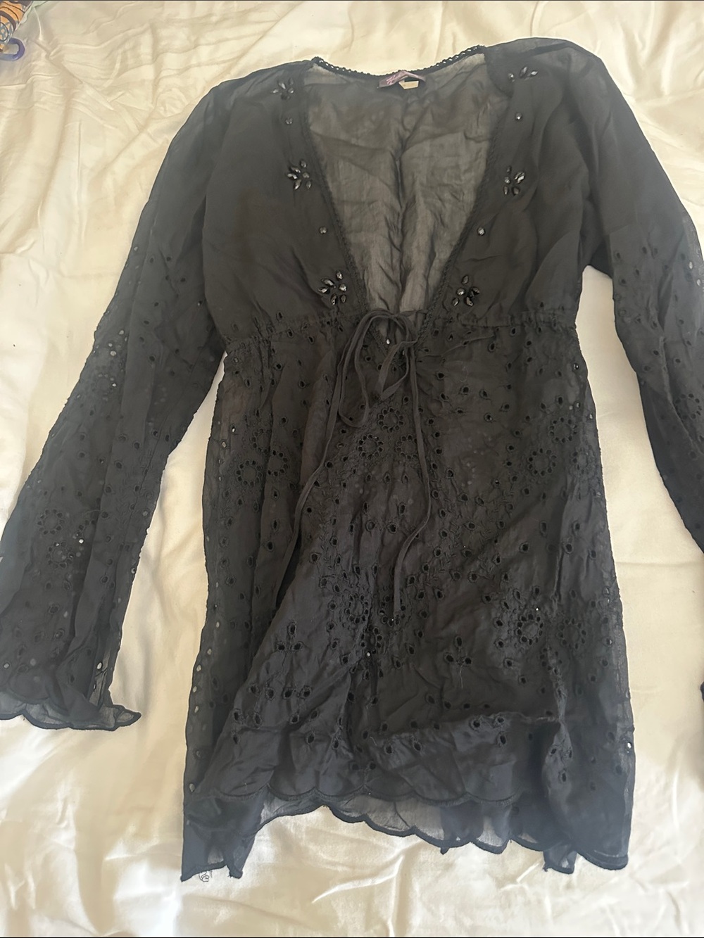 Hale Bob Black Embroidered Sheer Swim Coverup